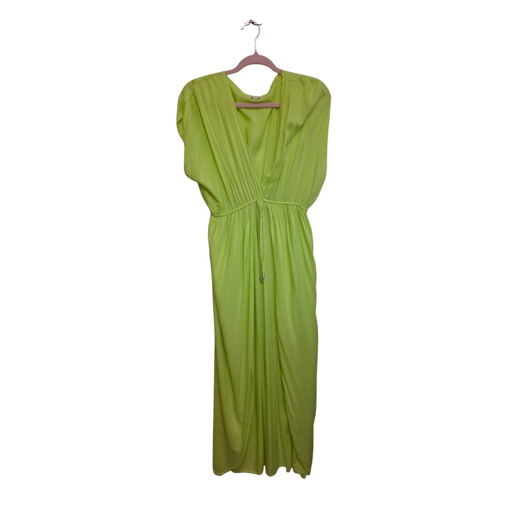 Elan Maxi Dress Women S Lime Green Caftan V Neck Drawstring Waist Boho‎